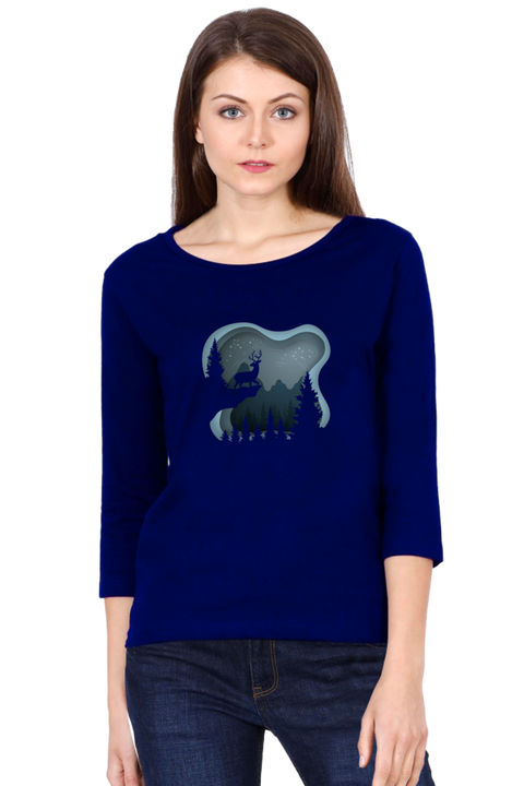 Christmas Special 3/4th Sleeve T-Shirt for Women - Navy Blue