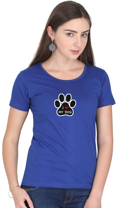 I Love My Dog Royal Blue T-shirt for Women