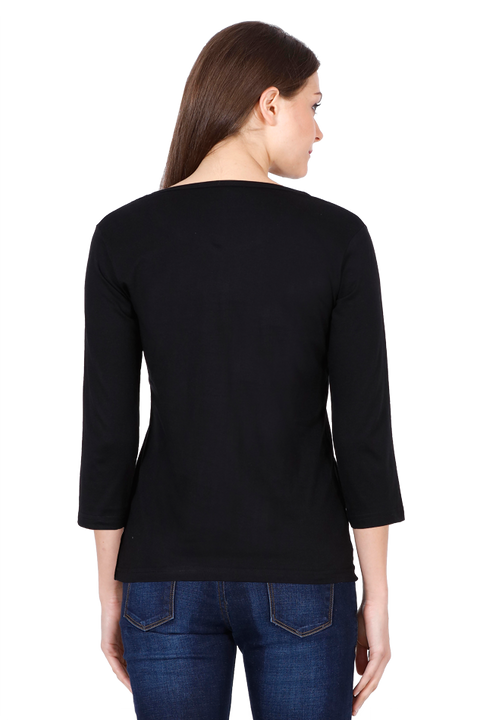 Full Sleeve Black Round Neck T-Shirt for Women Back