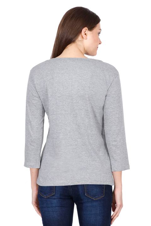 Full Sleeve Grey Round Neck T-Shirt for Women Back