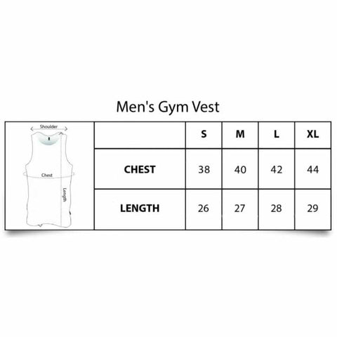 Black Tribal Sleeveless Gym Vest for Men Size Chart