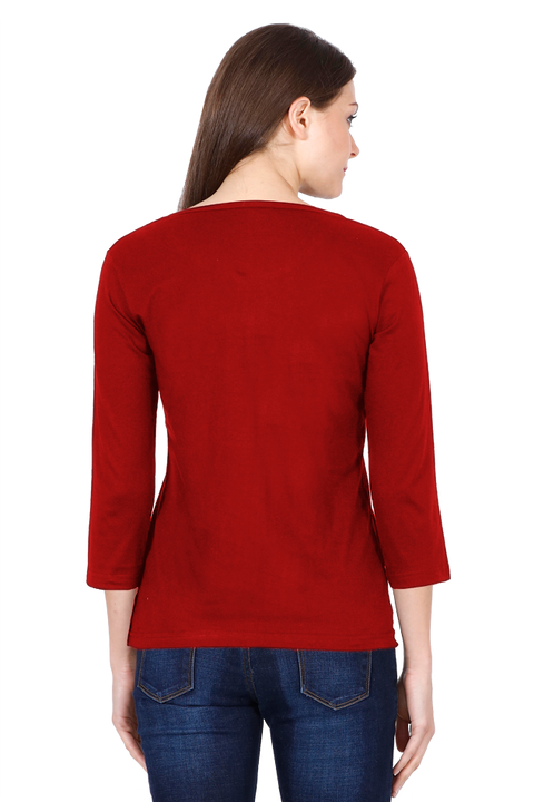 Full Sleeve Red Round Neck T-Shirt for Women Back
