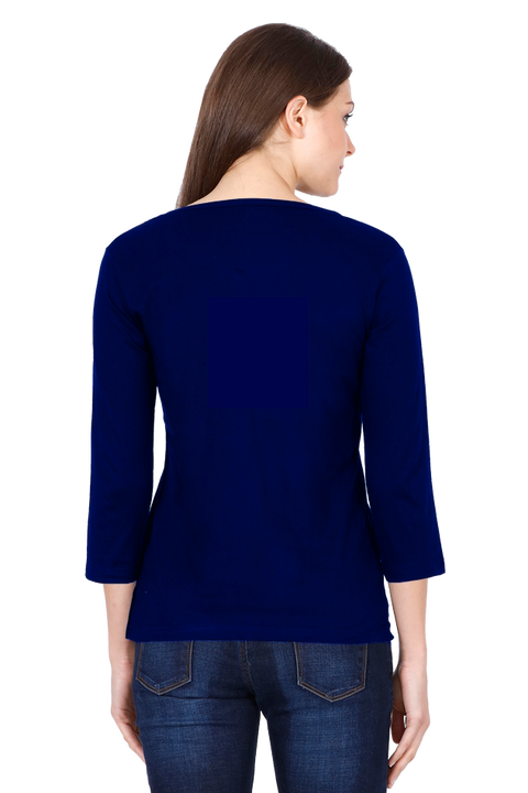 Full Sleeve Royal Blue Round Neck T-Shirt for Women Back