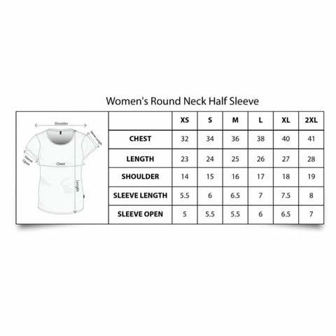 Be Calm, Don't Take Chaap T-shirt for Women - Size Chart
