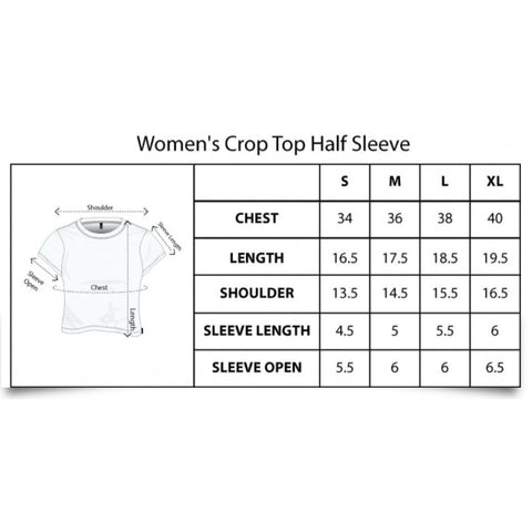 San Francisco Crop Top for Women Size Chart
