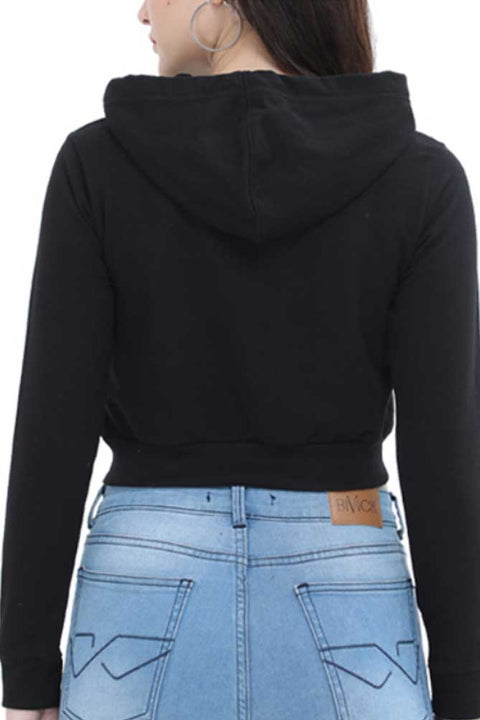 Donut Worry, Be Happy Black Crop Hoodies for Women back