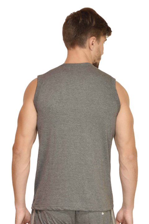 Charcoal Grey Round Neck Sleeveless T-shirt for Men Back