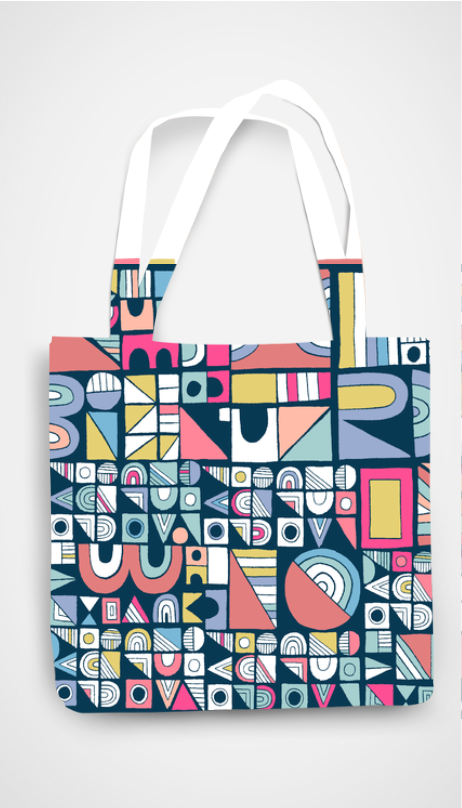 All Over Printed Modern Geometric Pattern Tote Bags