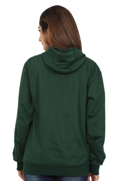 Plain Bottle Green Sweatshirt Hoodies for Women - Back