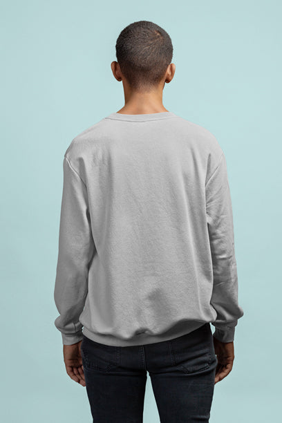 Unisex Grey Melange Sweatshirt for Men Back