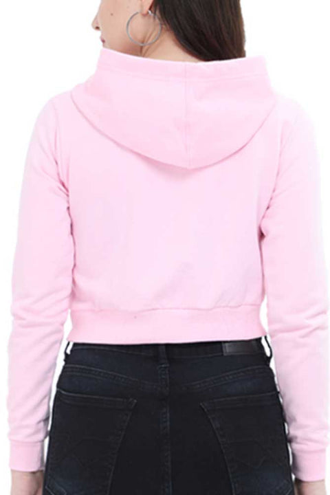 Donut Worry, Be Happy Pink Crop Hoodies for Women Back