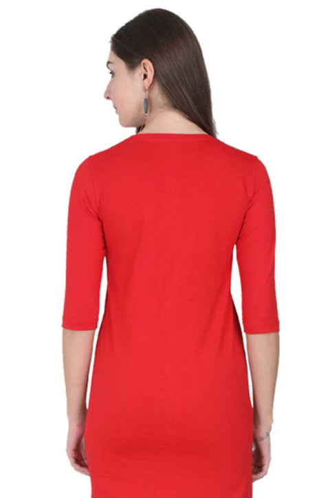 Red Long Cotton T-shirts to Wear with Leggings Back