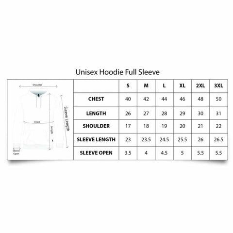 Royal Blue Sweatshirt Hoodies for Men - Size Chart